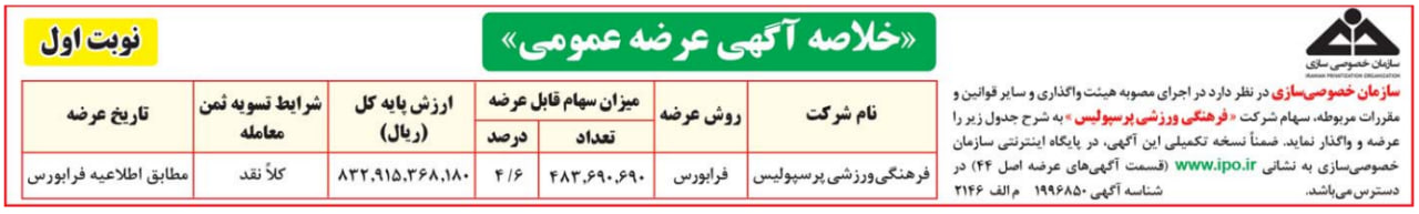 آگهی فروش پرسپولیس منتشر شد + قیمت عرضه