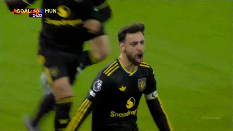 گل اول منچستریونایتد به ولورهمپتون توسط برونو فرناندز