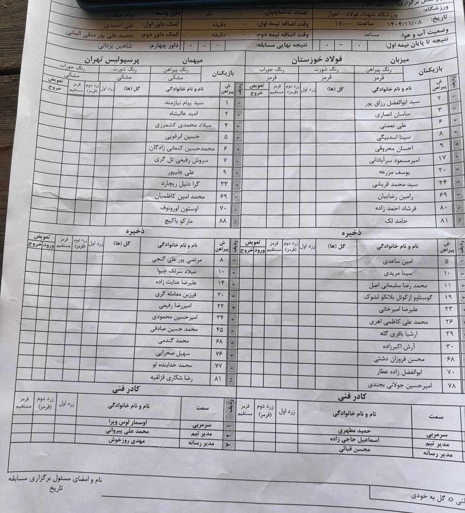 لیست فولاد و پرسپولیس